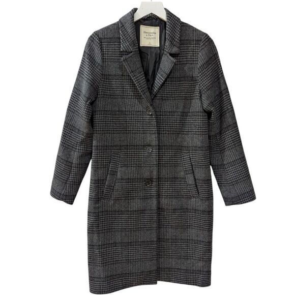 Abercrombie & Fitch Women's Small Gray Wool Blend Plaid Dad Coat - Picture 1 of 6